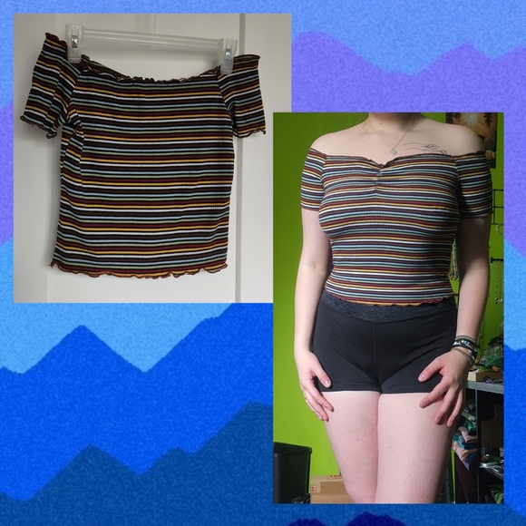Stripped Off Shoulder Top - Picture 2 of 2